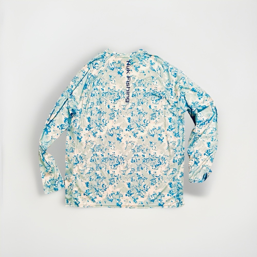 HUK Performance Fishing Men's XL Long Sleeve Blue Camo Shirt EEUC Water Print - Picture 3 of 4